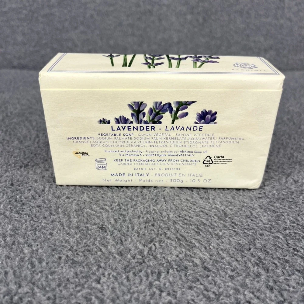 Alchimia Lavender Vegetable Soap Unisex 10.5 oz Purple‎ Made in Italy Floral Bar
